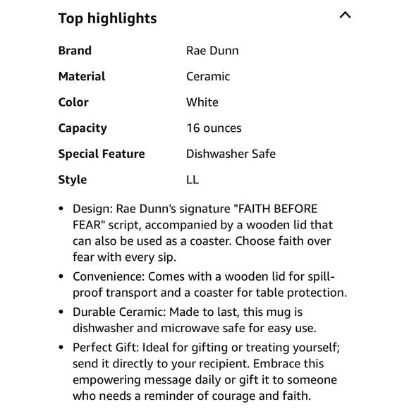 Rae Dunn FAITH BEFORE FEAR Ceramic Mug with Lid / Coaster - Picture 3 of 3